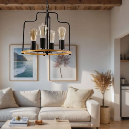 Полилей на верига DATUS 4xE27/40W/230V черен/кафяв