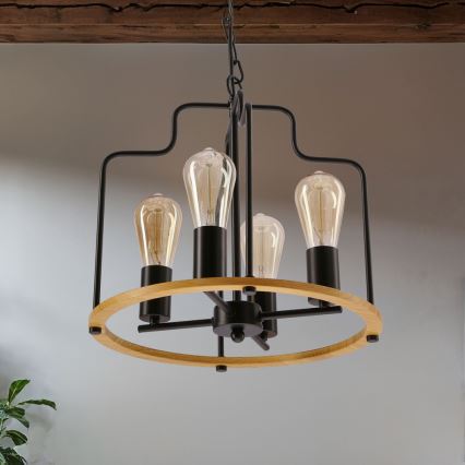 Полилей на верига DATUS 4xE27/40W/230V черен/кафяв