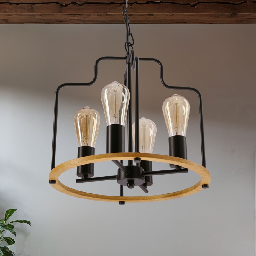 Полилей на верига DATUS 4xE27/40W/230V черен/кафяв