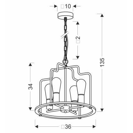 Полилей на верига DATUS 4xE27/40W/230V черен/кафяв