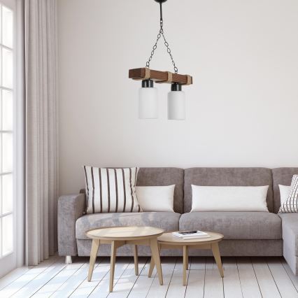 Полилей на верига JASMIN 2xE27/40W/230V кафяв/бял