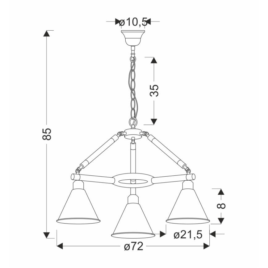 Полилей на верига NEGRU 3xE27/40W/230V черен/кафяв