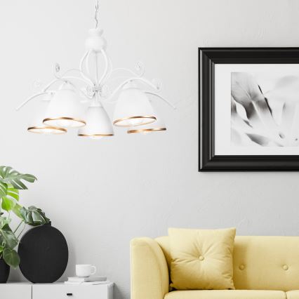 Полилей на верига RETRO II 5xE27/60W/230V бял