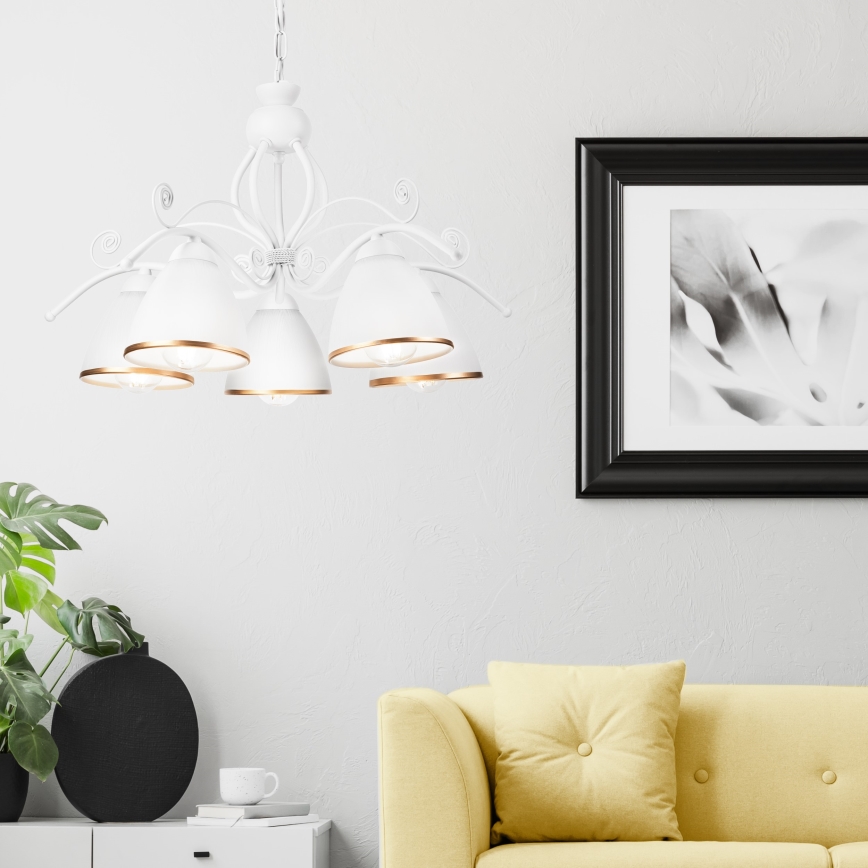 Полилей на верига RETRO II 5xE27/60W/230V бял