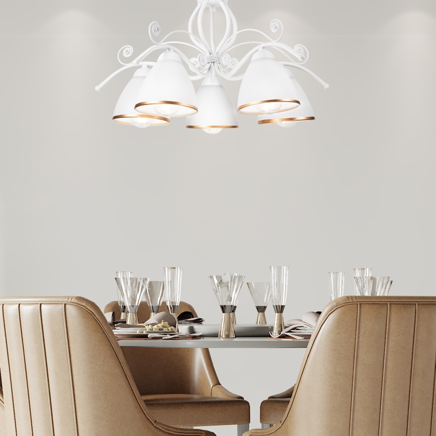 Полилей на верига RETRO II 5xE27/60W/230V бял