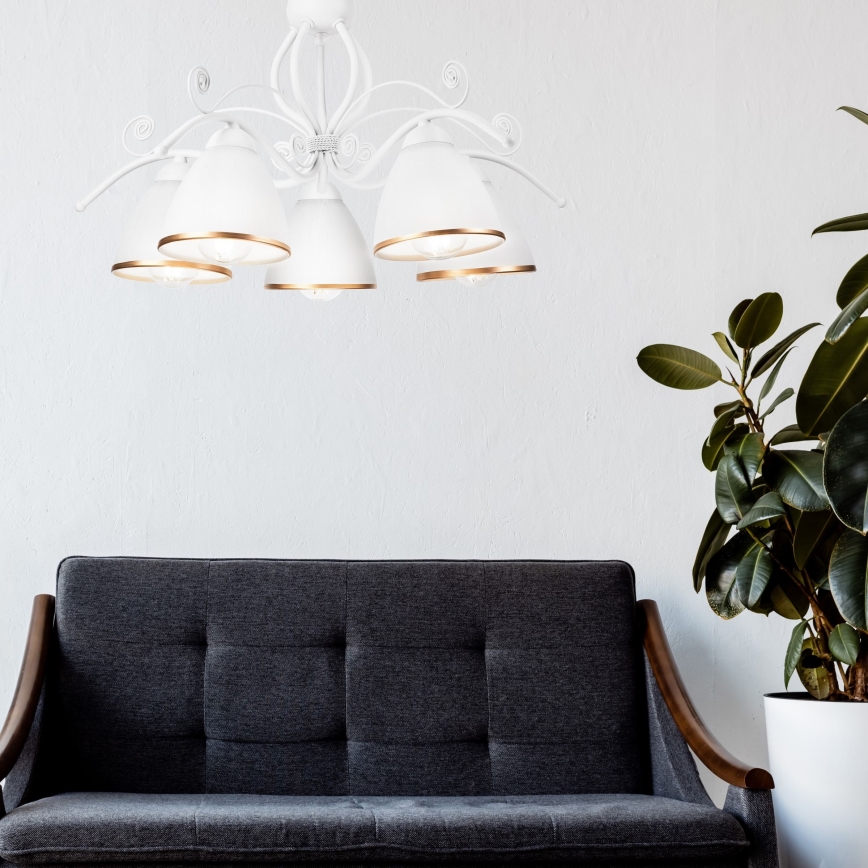 Полилей на верига RETRO II 5xE27/60W/230V бял