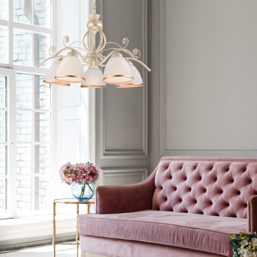 Полилей на верига RETRO II 5xE27/60W/230V бяла патина