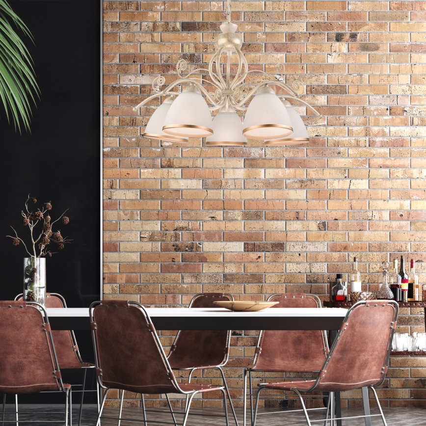 Полилей на верига RETRO II 5xE27/60W/230V бяла патина