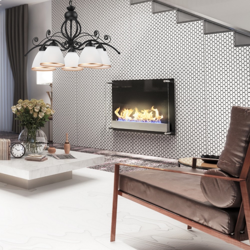 Полилей на верига RETRO II 5xE27/60W/230V матово черно