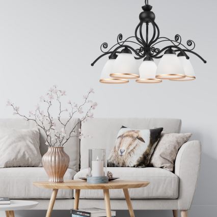 Полилей на верига RETRO II 5xE27/60W/230V матово черно