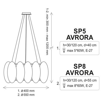 Полилей на верижка AURORA 5xE27/60W/230V
