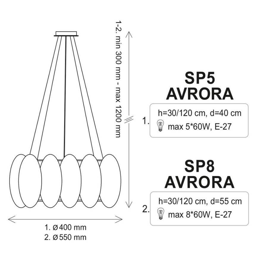 Полилей на верижка AURORA 5xE27/60W/230V