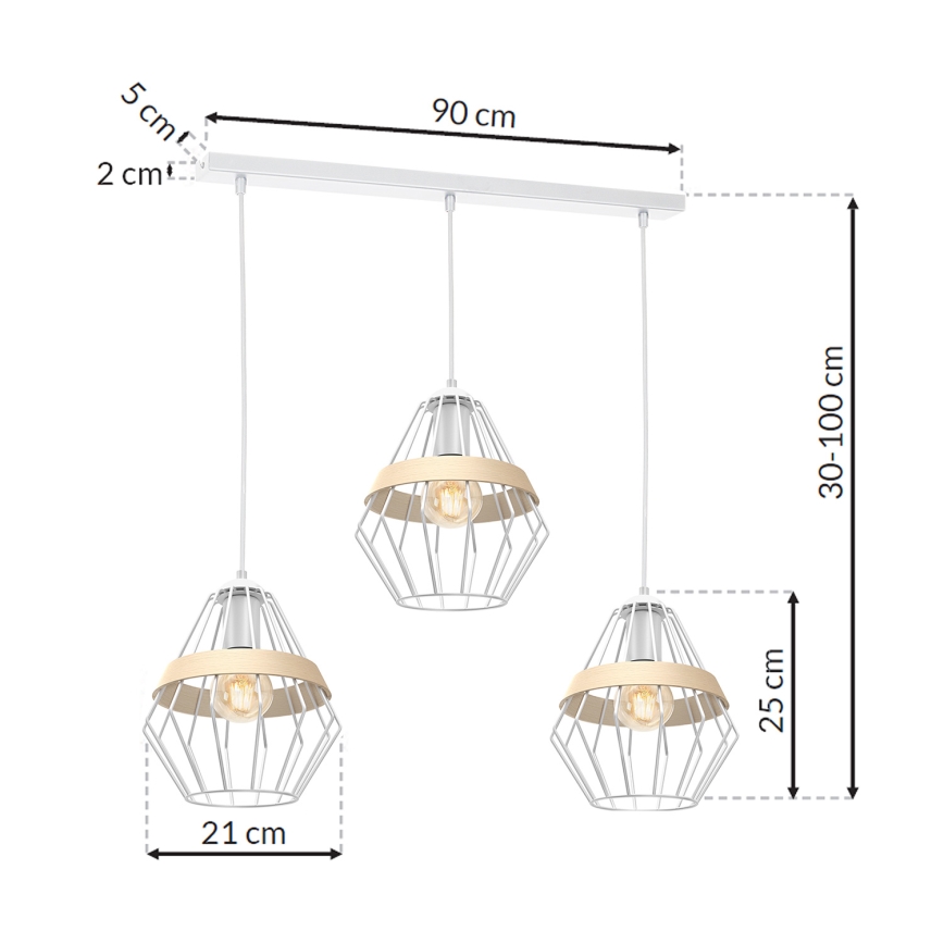 Полилей на верижка CLIF 3xE27/60W/230V