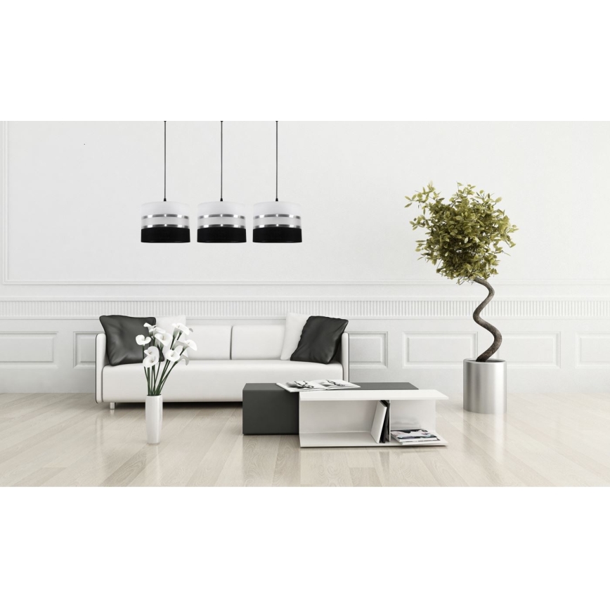 Полилей на верижка CORAL 3xE27/60W/230V чернобяла