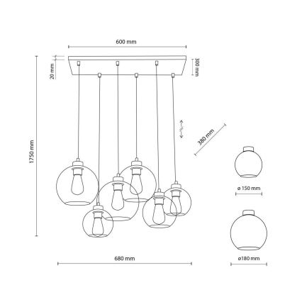 Полилей на верижка CUBUS 6xE27/60W/230V