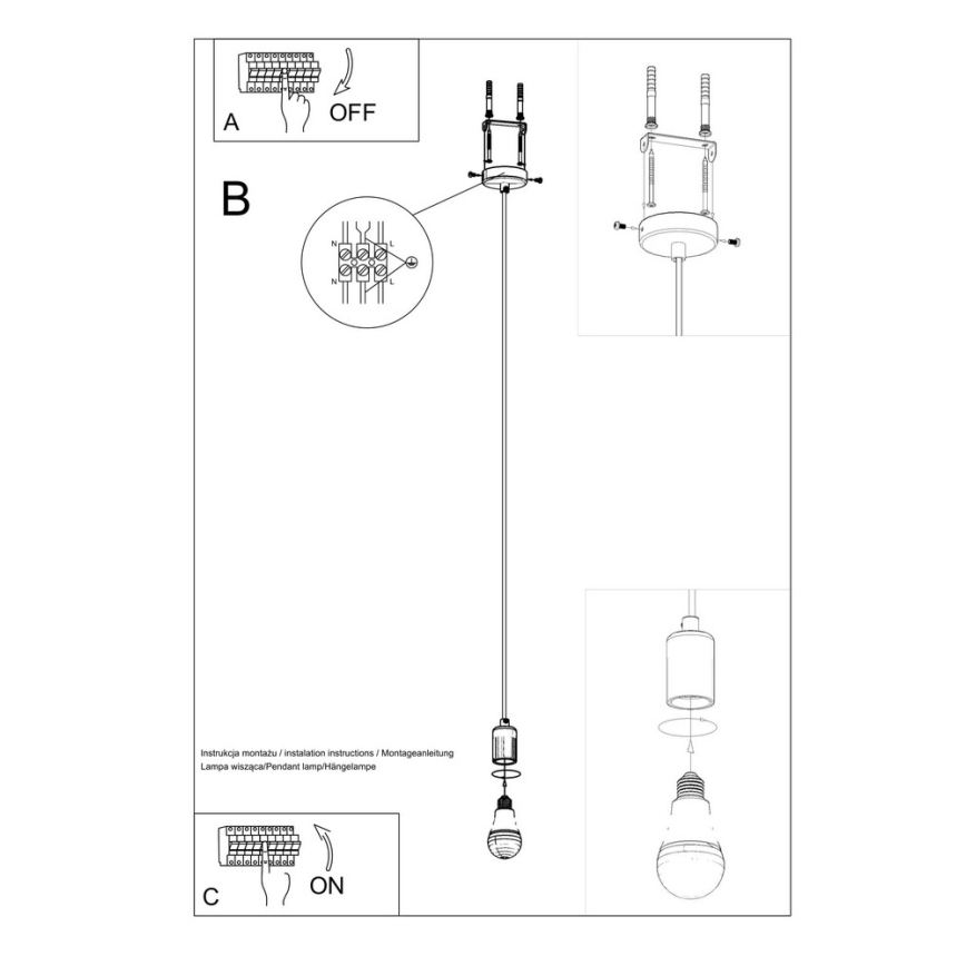 Полилей на верижка EDISON 1xE27/60W/230V черна