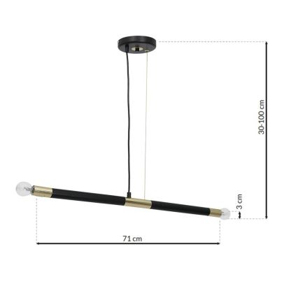Полилей на въже BASTONE 2xE14/40W/230V черна/златна