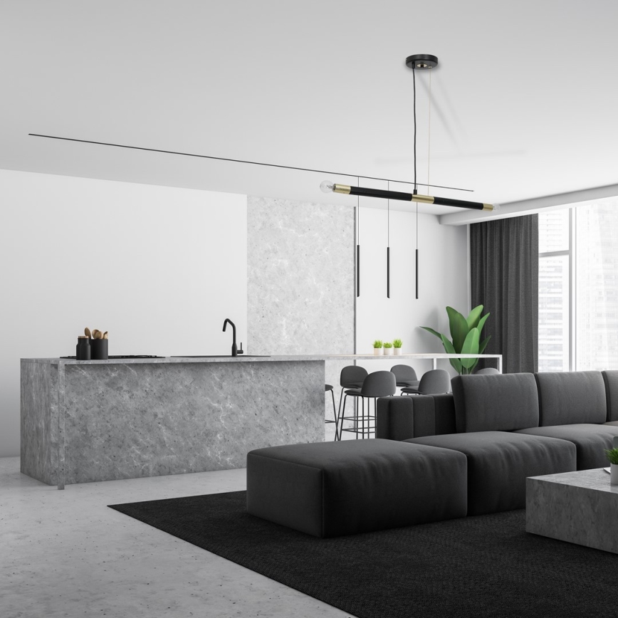 Полилей на въже BASTONE 2xE14/40W/230V черна/златна