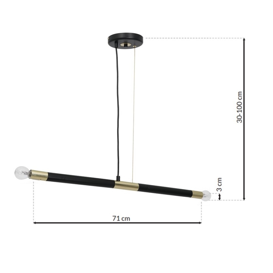 Полилей на въже BASTONE 2xE14/40W/230V черна/златна