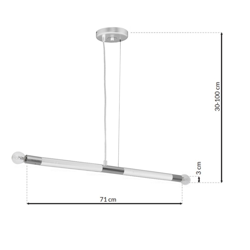 Полилей на въже BASTONE WHITE 2xE14/40W/230V бяла/лъскав хром