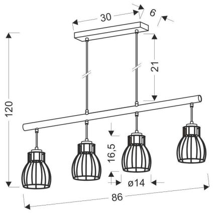 Полилей на въже BERNITA 4xE27/60W/230V