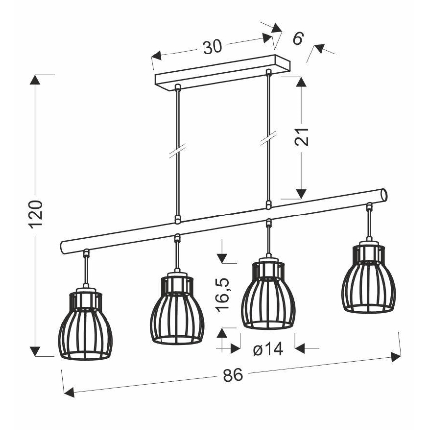 Полилей на въже BERNITA 4xE27/60W/230V