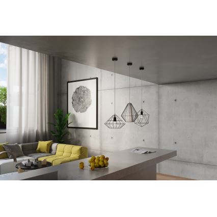 Полилей на въже DEMI 1xE27/60W/230V черна/бяла