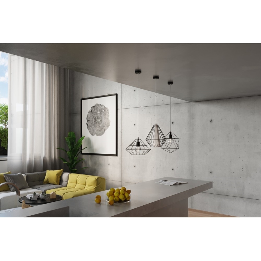 Полилей на въже DEMI 1xE27/60W/230V черна/бяла