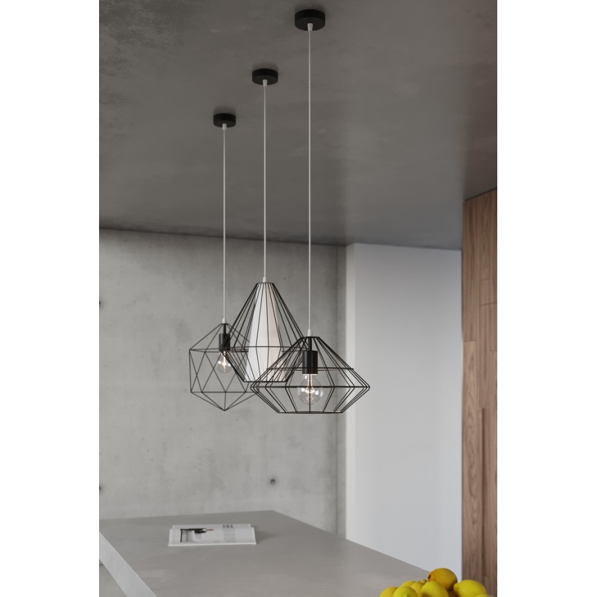 Полилей на въже DEMI 1xE27/60W/230V черна/бяла