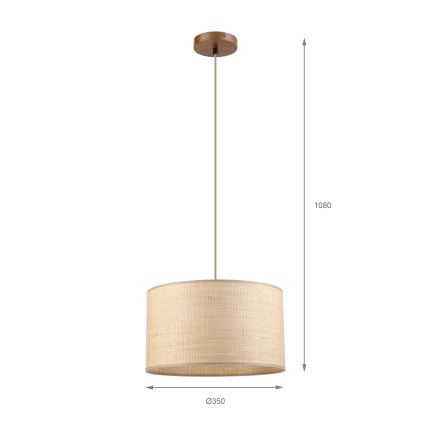 Полилей на кабел AIDA 1xE27/15W/230V Ø 35 см дъб/рафия