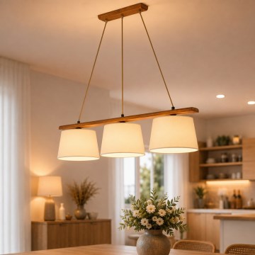 Полилей на кабел AIDA 3xE27/15W/230V, диам. 25 см, дъб/кремав