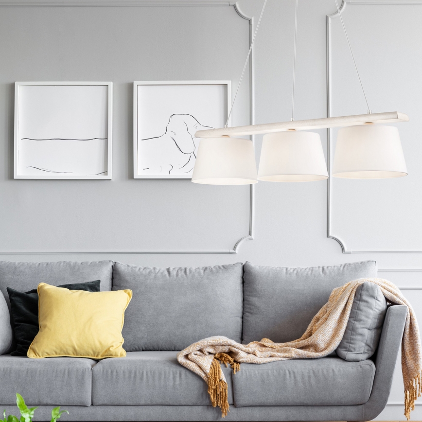 Полилей на кабел AIDA, 3xE27/60W/230V, Ø 25 см, дъб/бял