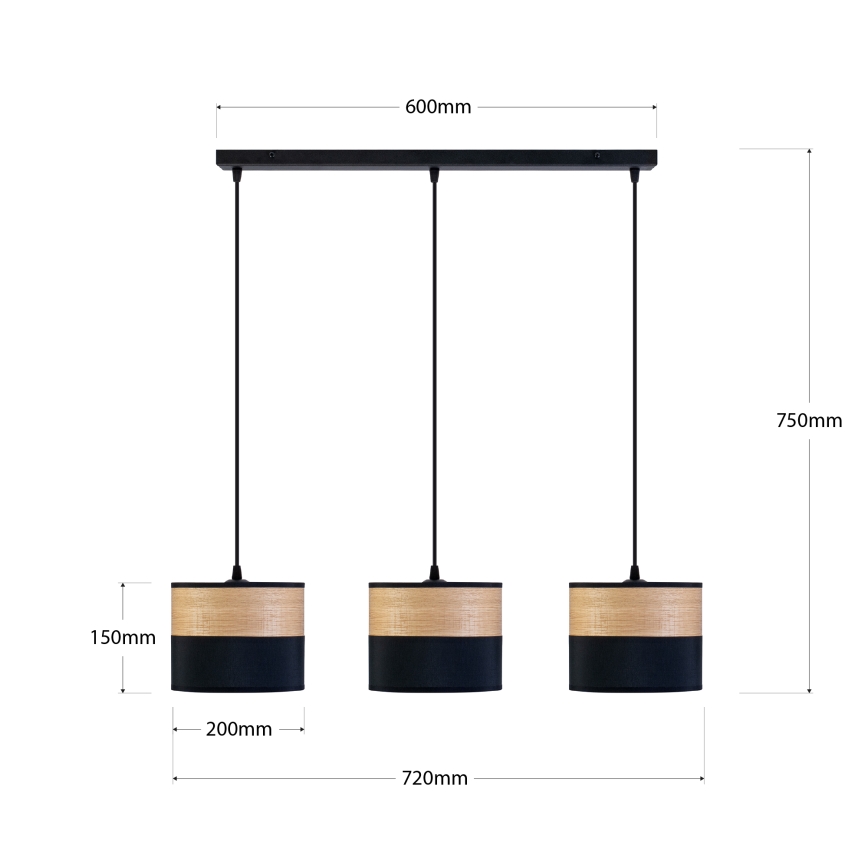 Полилей на кабел ALBA 3xE27/15W/230V черен/кафяв