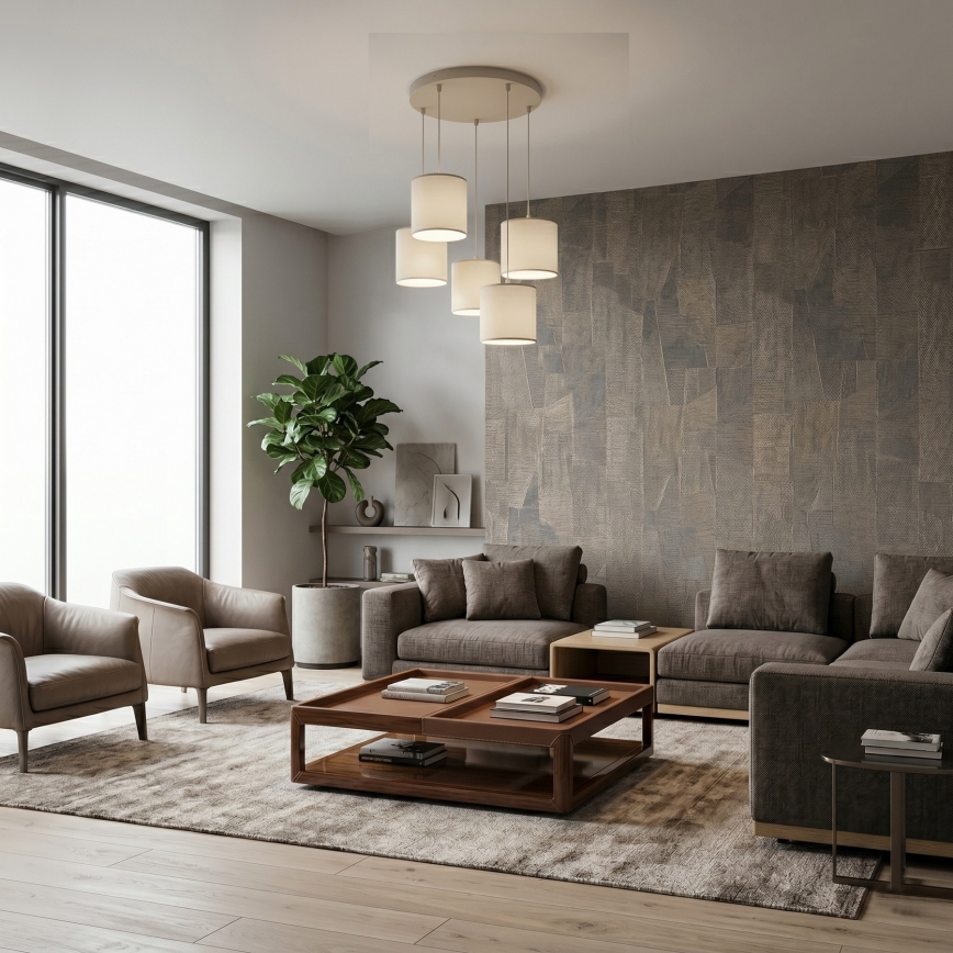 Полилей на кабел ARDEN 5xE27/15W/230V Ø 44 см бежов