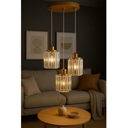 Полилей на кабел BELLA 3xE27/40W/230V златен