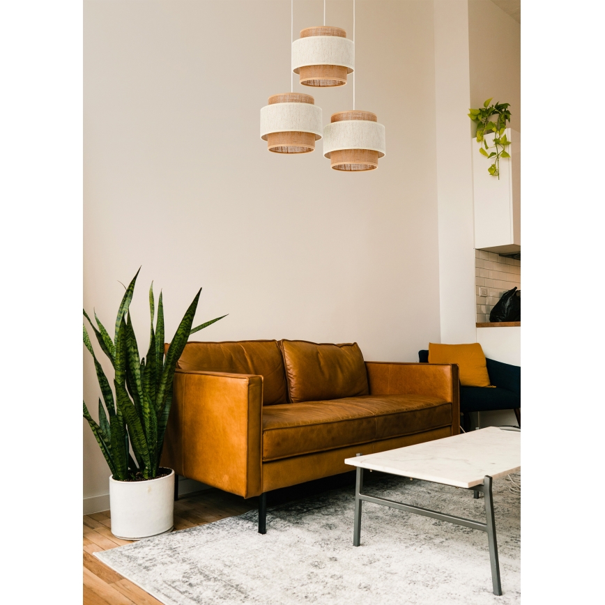 Полилей на кабел BOHO 3xE27/60W/230V кремав/джут