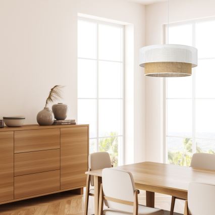 Полилей на кабел BORHO 1xE27/60W/230V Ø 40 см бял/джут