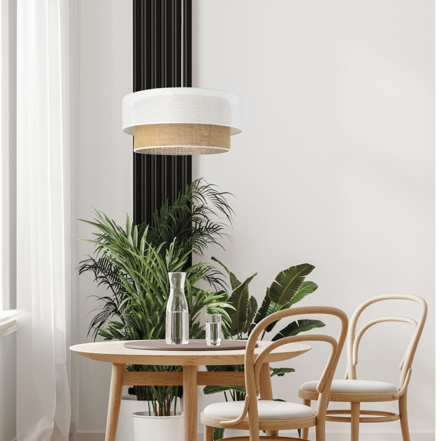 Полилей на кабел BORHO 1xE27/60W/230V Ø 40 см бял/джут