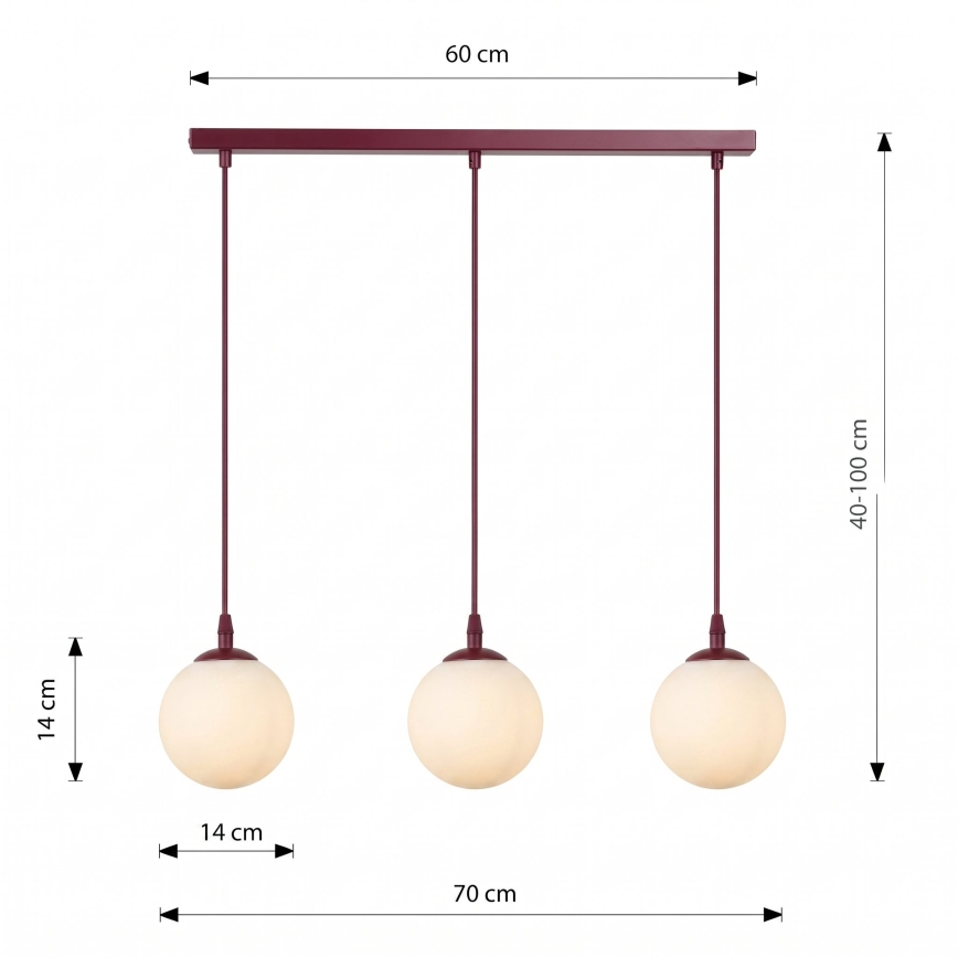 Polилей на кабел COSMO 3xE14/10W/230V червен/бял