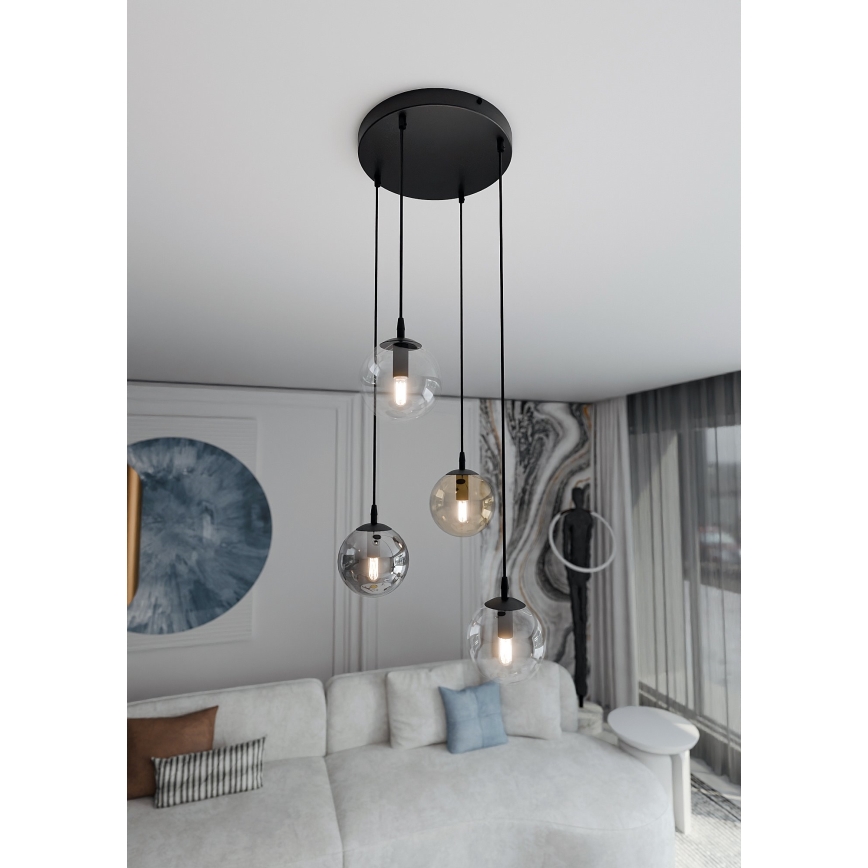 Полилей на кабел COSMO 4xE14/10W/230V Ø 40 см черен/прозрачен/димчато черен/бежов