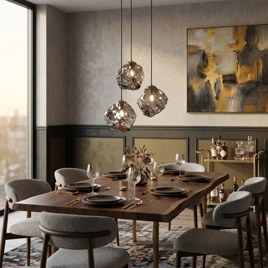 Полилей на кабел CRISTAL 3xE14/15W/230V месинг/димно черен