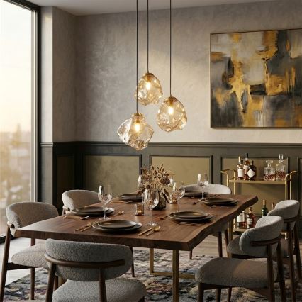 Полилей на кабел CRISTAL 3xE14/15W/230V месинг/опушено бежово