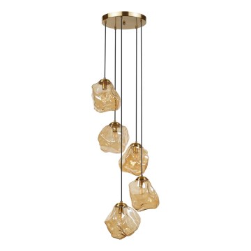 Полилей на кабел CRISTAL 5xE14/15W/230V месинг/димчато бежово