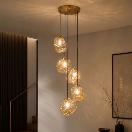 Полилей на кабел CRISTAL 5xE14/15W/230V месинг/димчато бежово