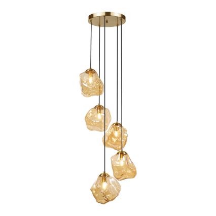 Полилей на кабел CRISTAL 5xE14/15W/230V месинг/димчато бежово