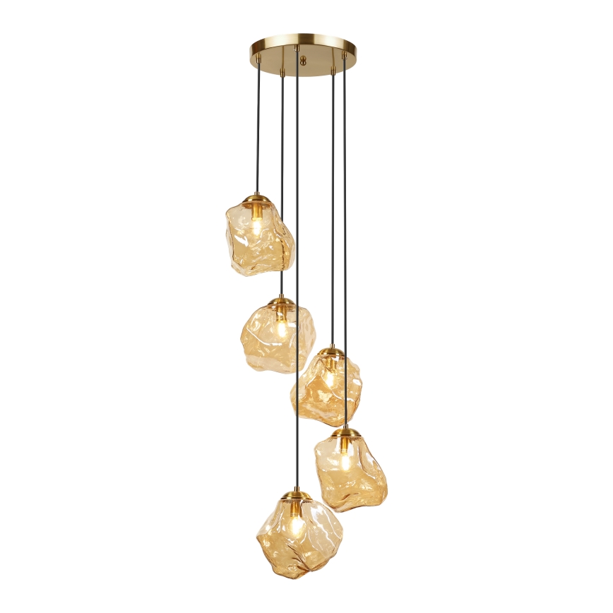 Полилей на кабел CRISTAL 5xE14/15W/230V месинг/димчато бежово