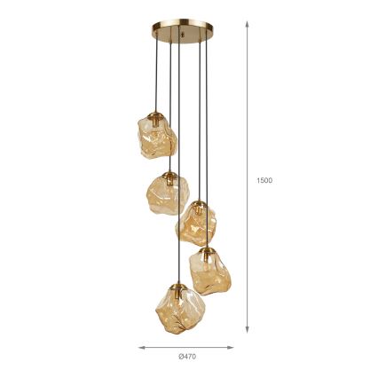 Полилей на кабел CRISTAL 5xE14/15W/230V месинг/димчато бежово