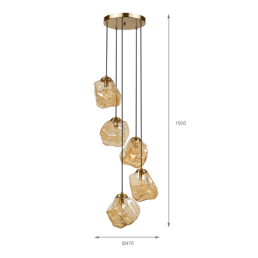 Полилей на кабел CRISTAL 5xE14/15W/230V месинг/димчато бежово