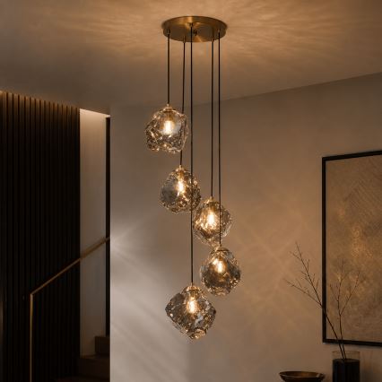 Полилей на кабел CRISTAL 5xE14/15W/230V месинг/димно черно