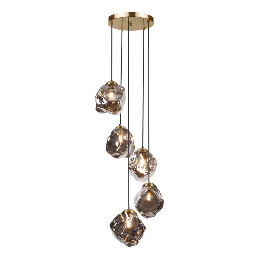 Полилей на кабел CRISTAL 5xE14/15W/230V месинг/димно черно